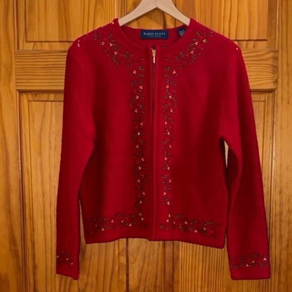 Karen Scott Jackets & Blazers - Karen Scott Red Pure Wool Cardigan Size M (Imperfections)